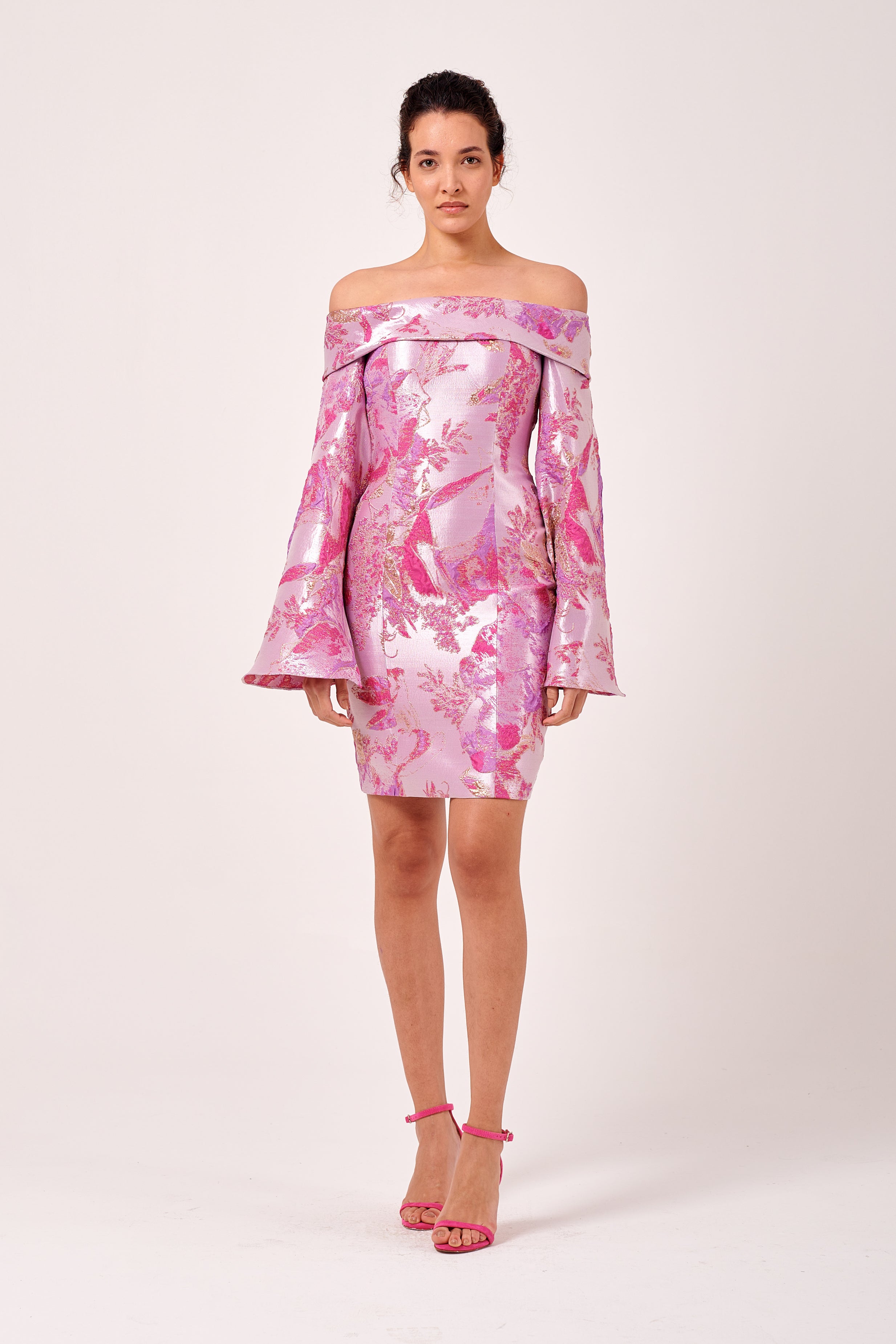 Folded Straight Neckline Long Sleeve Mini Dress John Paul Ataker Folded Straight Neckline Long Sleeve Mini Dress John Paul Ataker