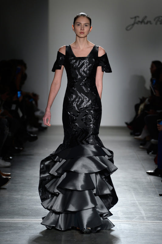 Ruffled Jacquard Mermaid Dress