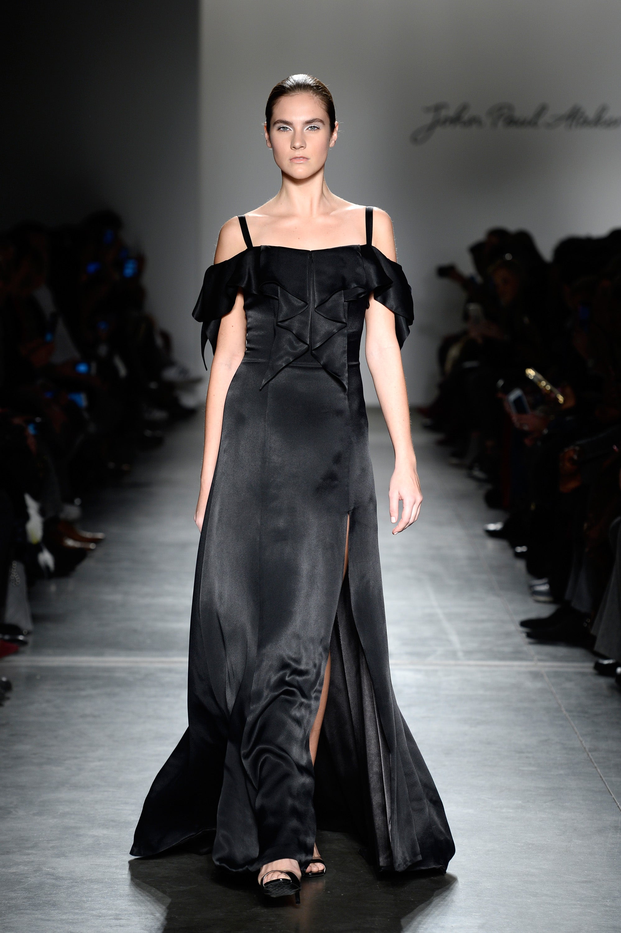 satin dress fashion show Tony Ward Midnight Blue Satin Duchess Gown