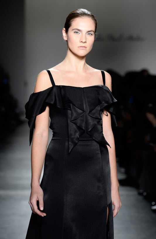 Ruffle Detailed Vicose Satin Dress