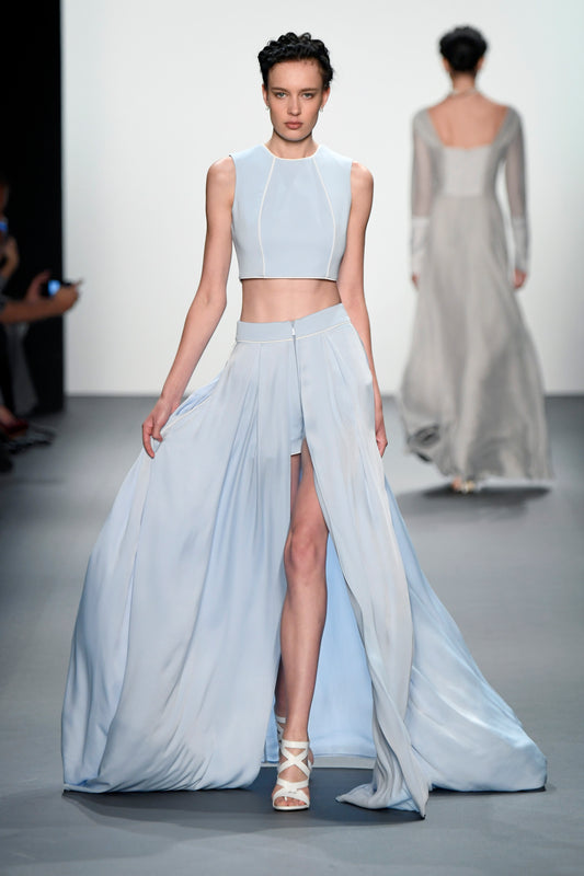 Piping Detailed Crop Top and Satin Overskirt Short