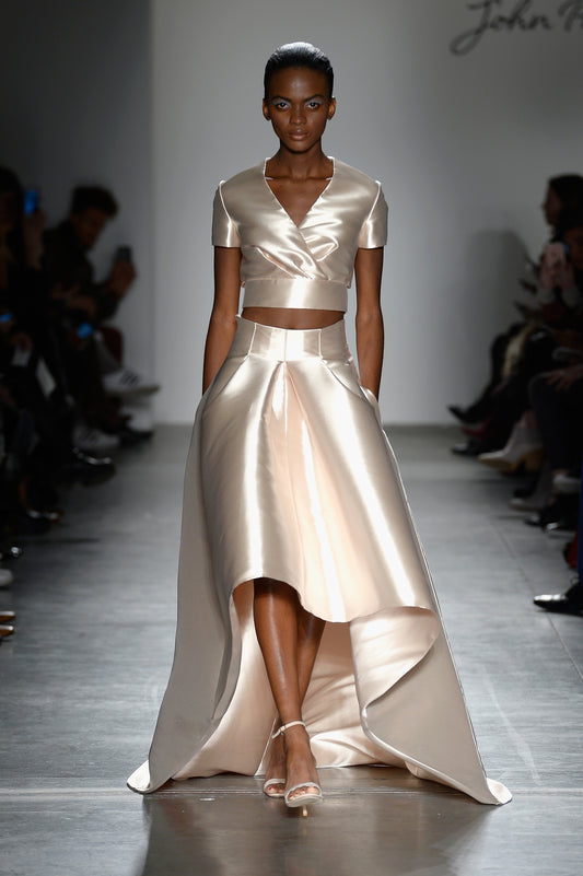 Draped Crop Top and Taffeta Skirt