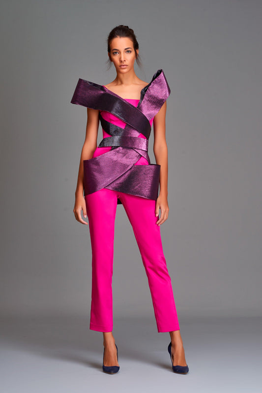 Faille jumpsuit with metallic panels - John Paul Ataker