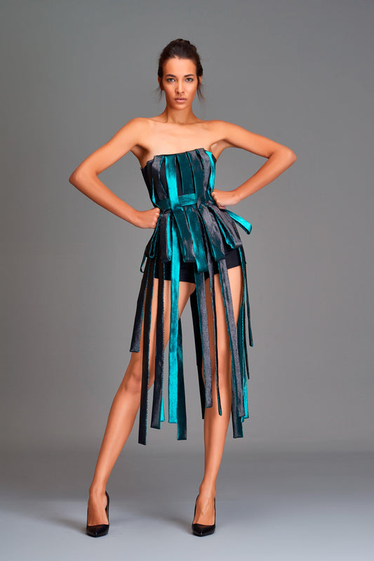 Faille bodysuit with metallic bands - John Paul Ataker