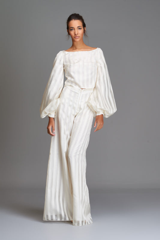 Striped Organza Top and Pant Suit