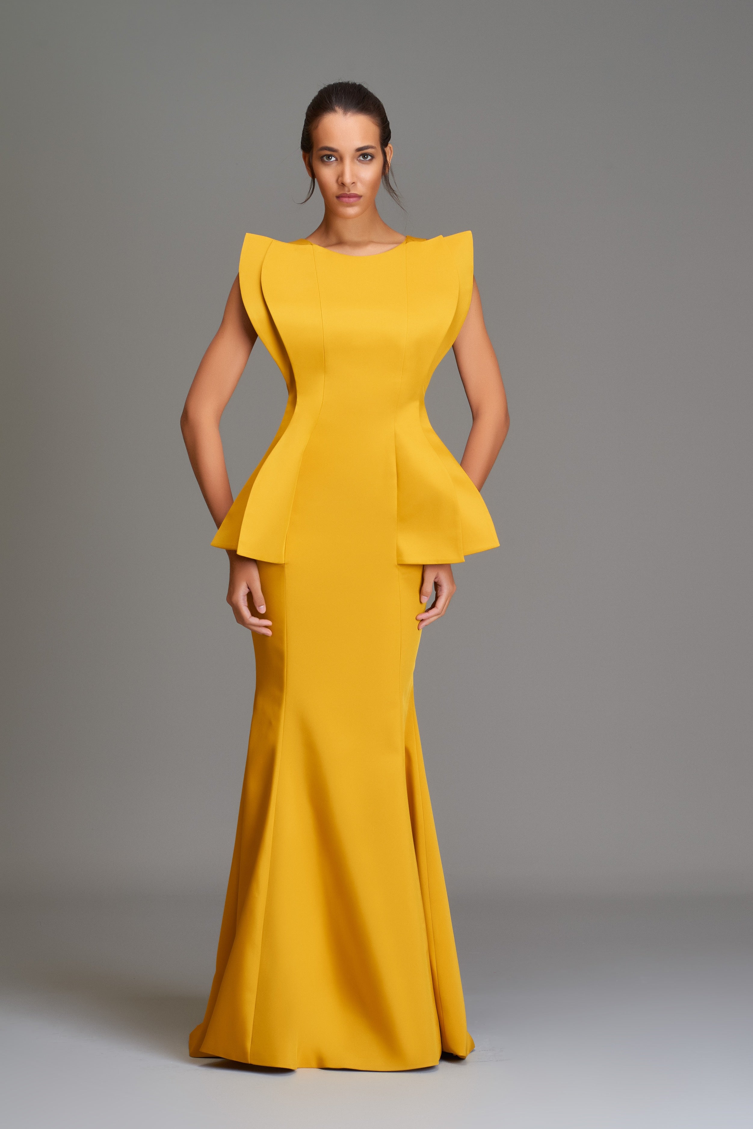 Structured Symmetrical Peplum Gown – John Paul Ataker