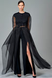Double Viscose Jacket with Organza Sleeve and Skirt with Double Viscose Front Slit Pant