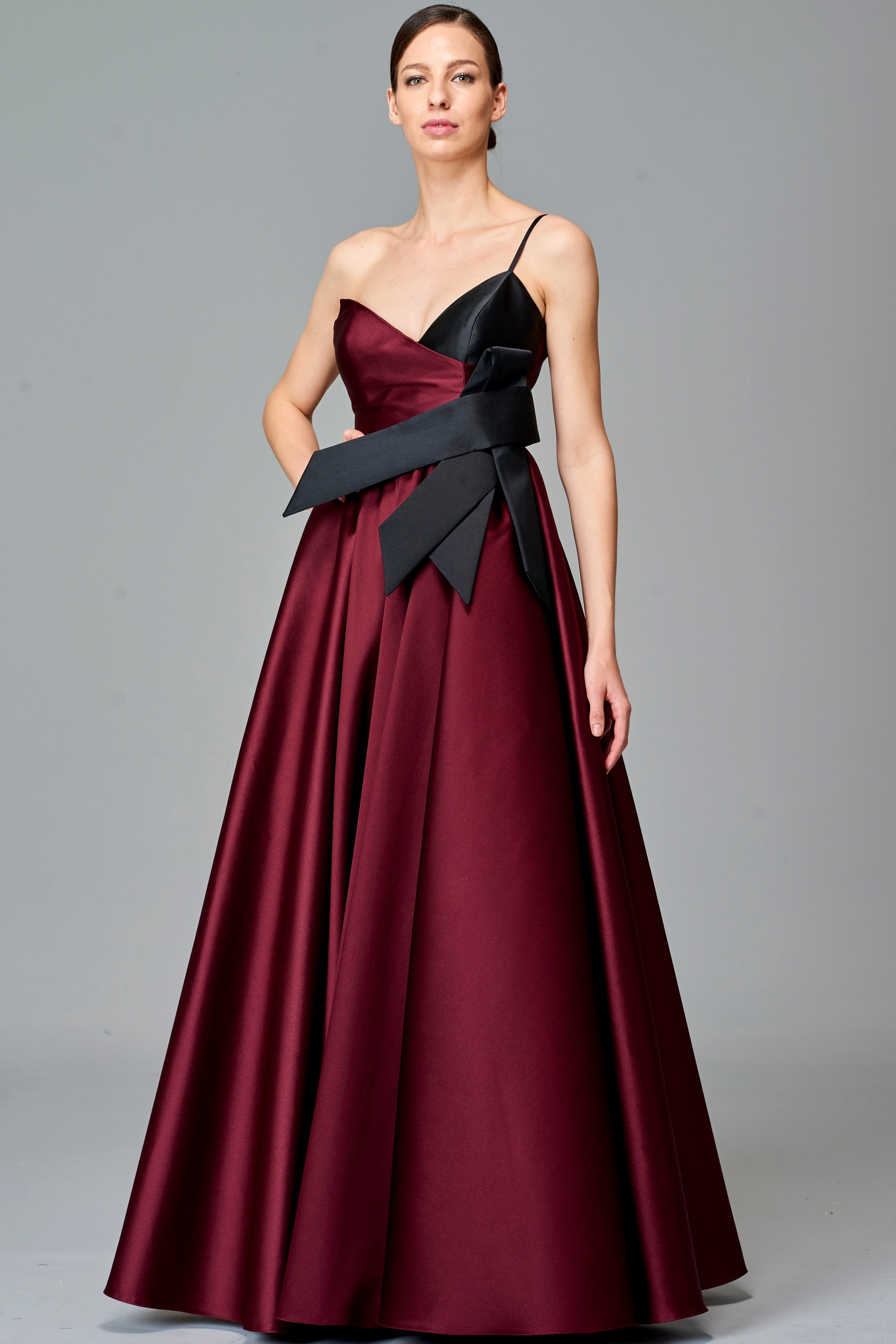 Two Toned Banded Taffeta Gown White