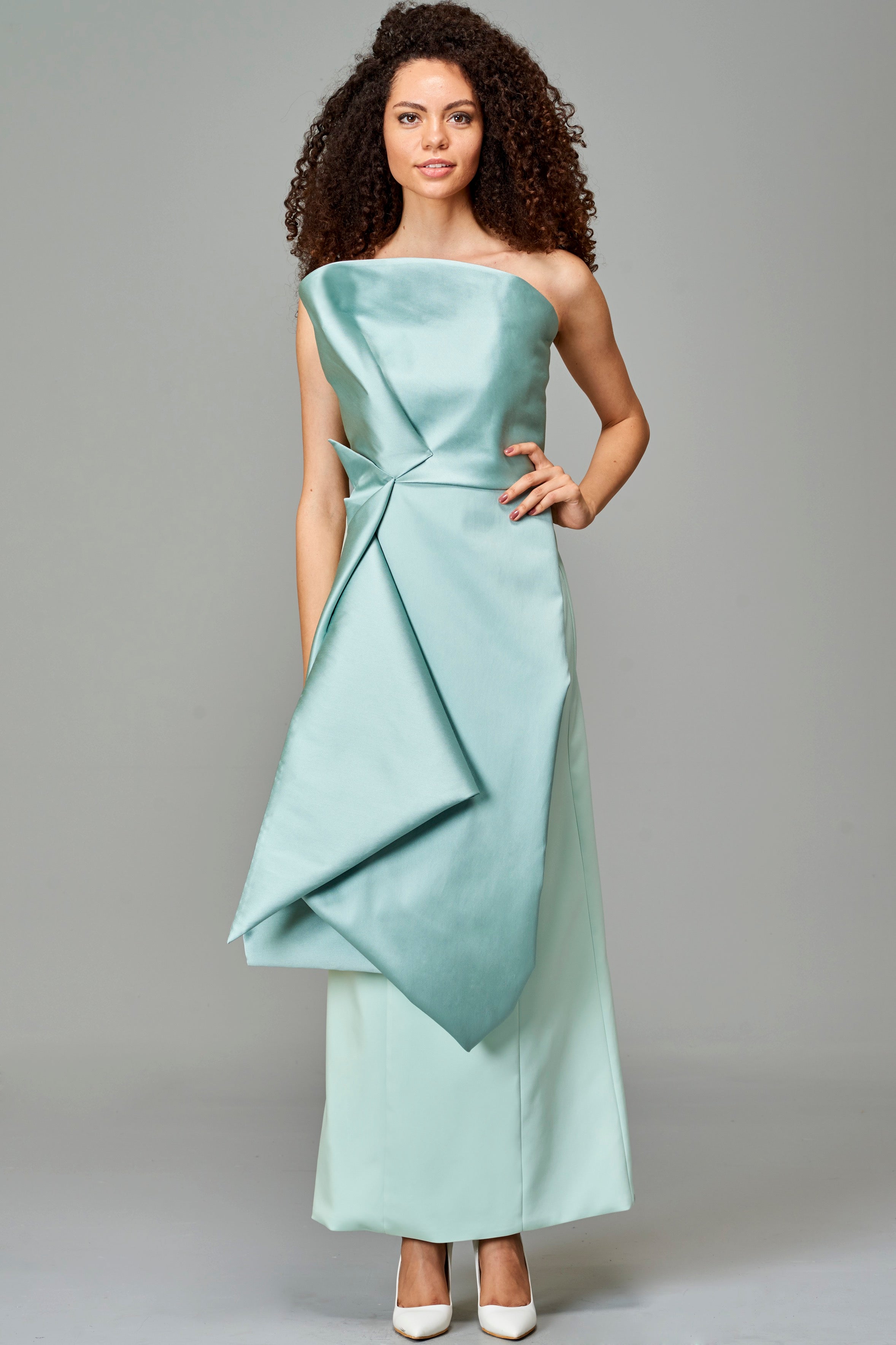 Taffeta Drape Detailed Faille Long Dress Pink Taffeta Drape Detailed Faille Long Dress Pink