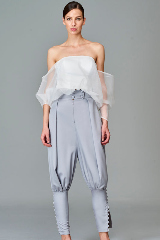 Organza Crop Top with Pleated Faille Shalwar