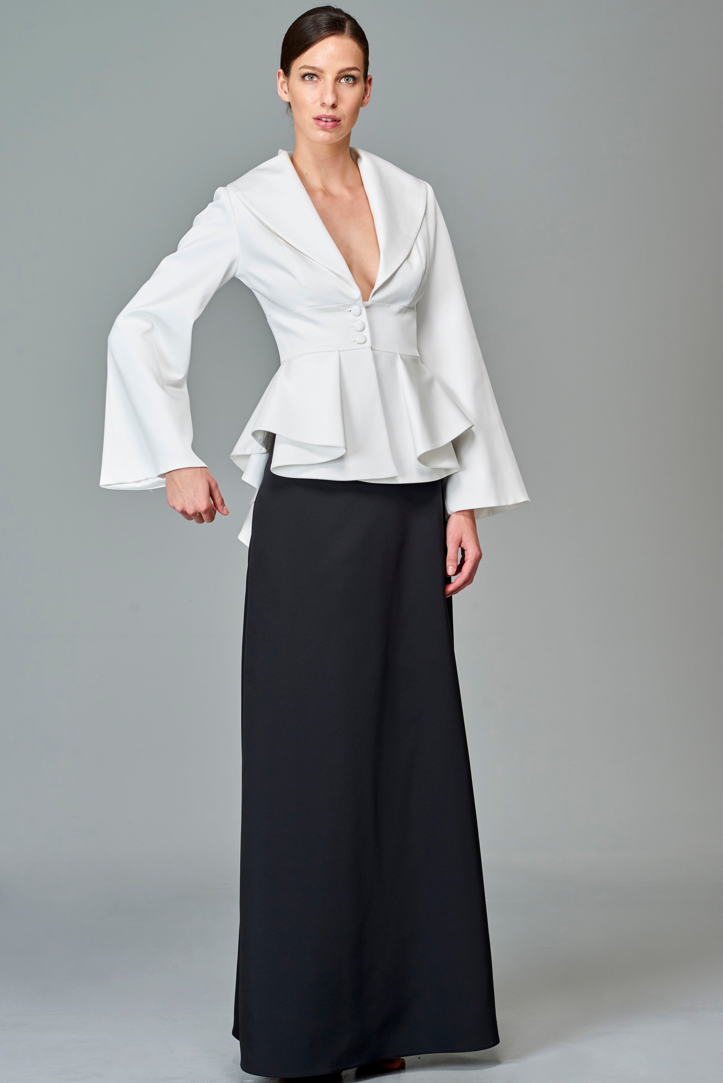 Structured Peplum Jacket with A-Line Long Skirt – John Paul Ataker