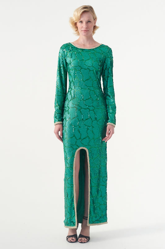 Cord Detailed Sequin Long Dress