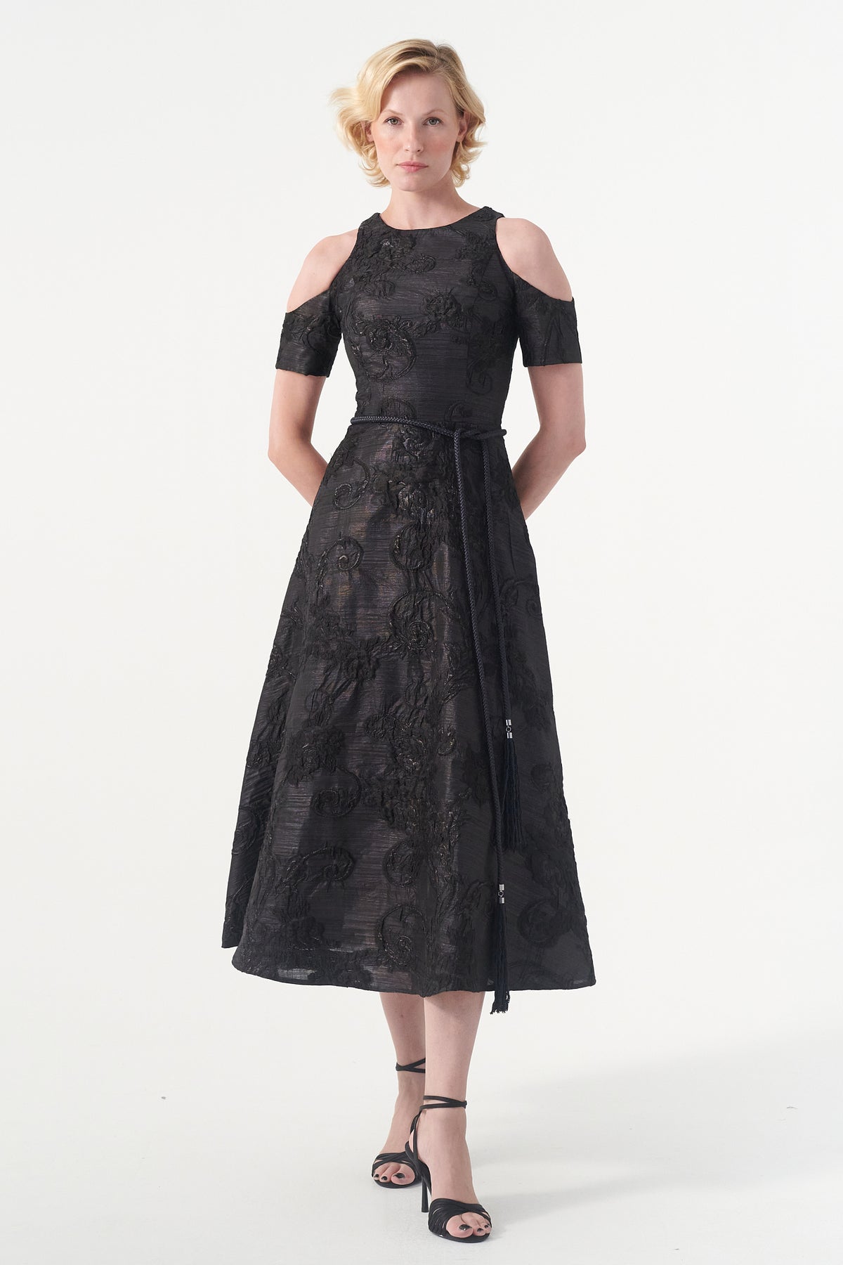 Cord Sleeves Jacquard Dress