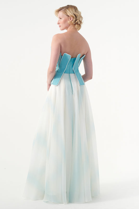 Faille Layered Chiffon Long Dress