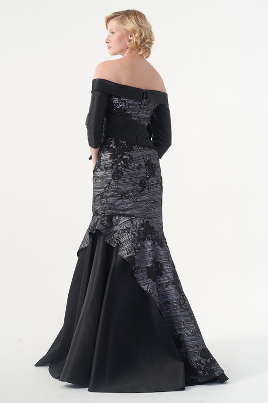 Bow Detailed Peplum Jacquard Mermaid Dress