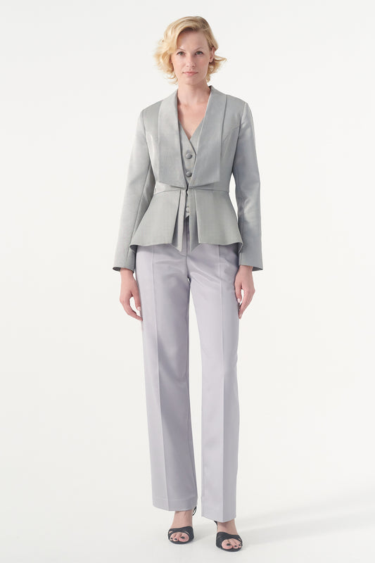 Structured Jacquard Peplum Vest Jacket And Pants