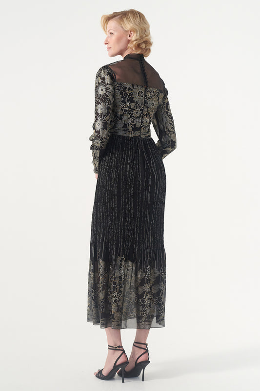 Organza and Jacquard Midi Dress
