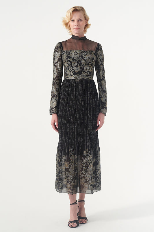 Organza and Jacquard Midi Dress