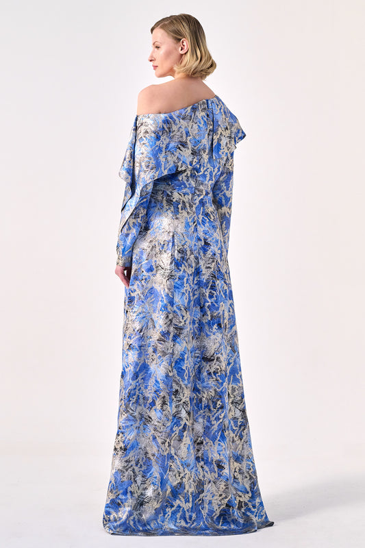 Timeless Grace: asymmetrical off-shoulder neckline long Dress