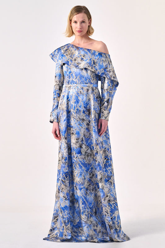 Timeless Grace: asymmetrical off-shoulder neckline long Dress