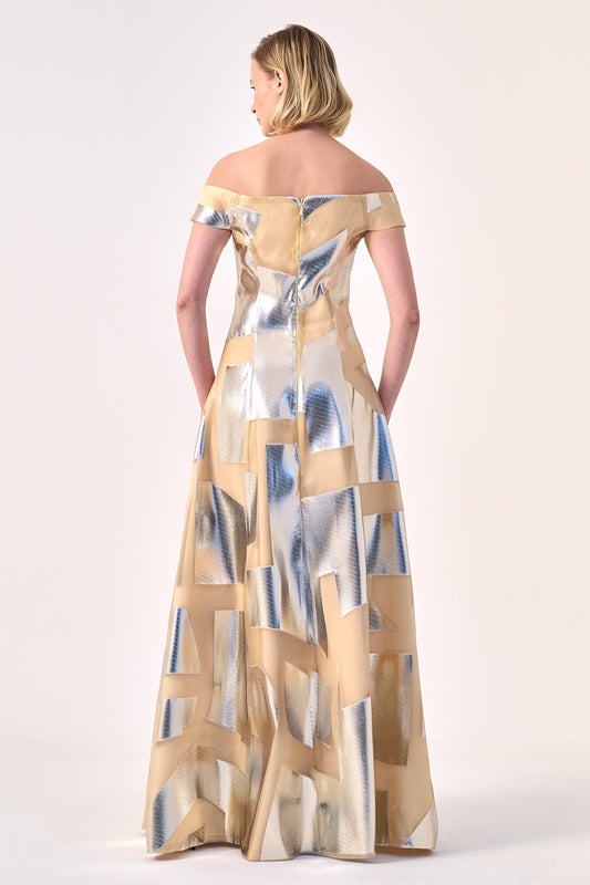 Contemporary Grace: The Off-Shoulder Geometric Gown