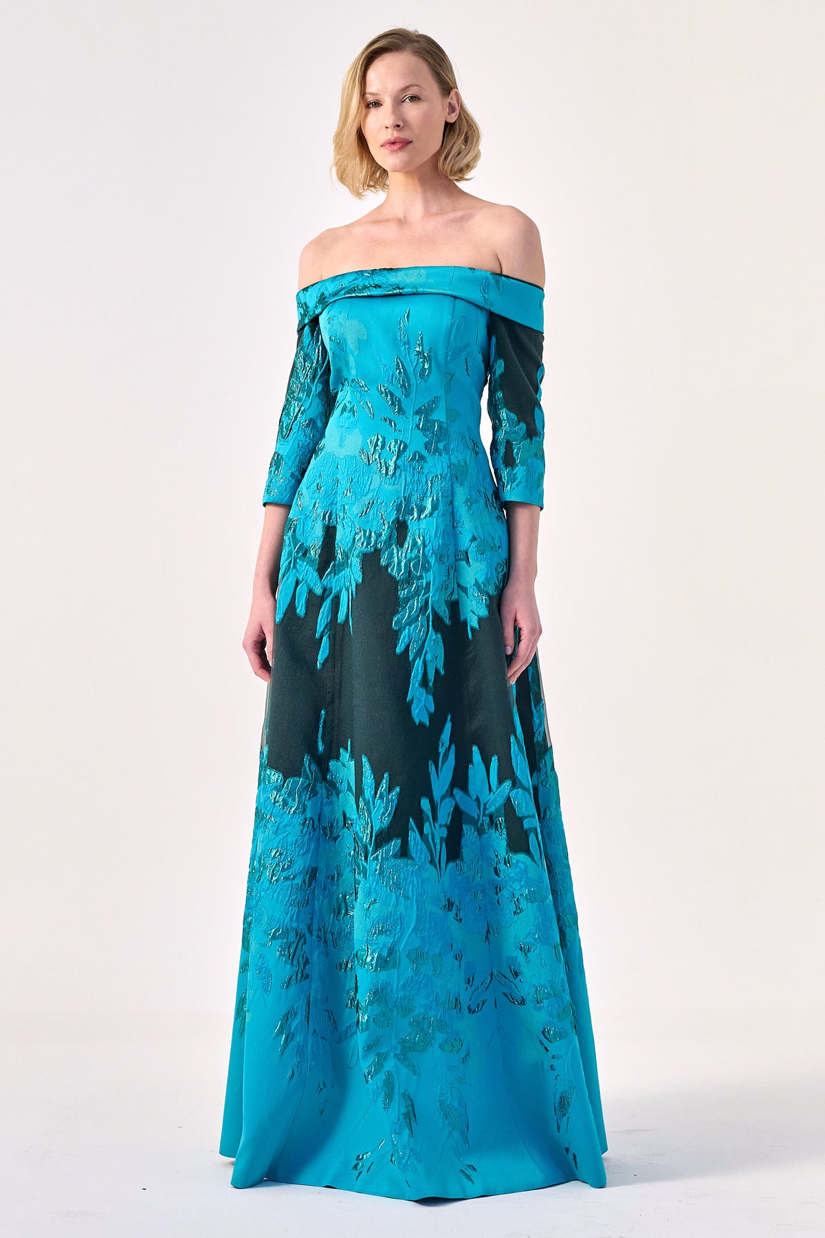 Refined Romance: The Off-Shoulder Embroidered Gown