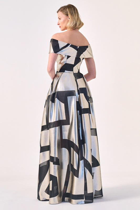 Architectural Elegance: The Off-Shoulder Geometric Gow