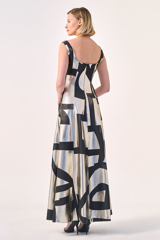 Modern Minimalism: Square Neck Gown with Geometric Accents
