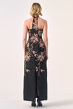 Sophisticated Halter Gown with Embroidered Floral Detailing