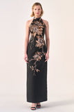 Sophisticated Halter Gown with Embroidered Floral Detailing