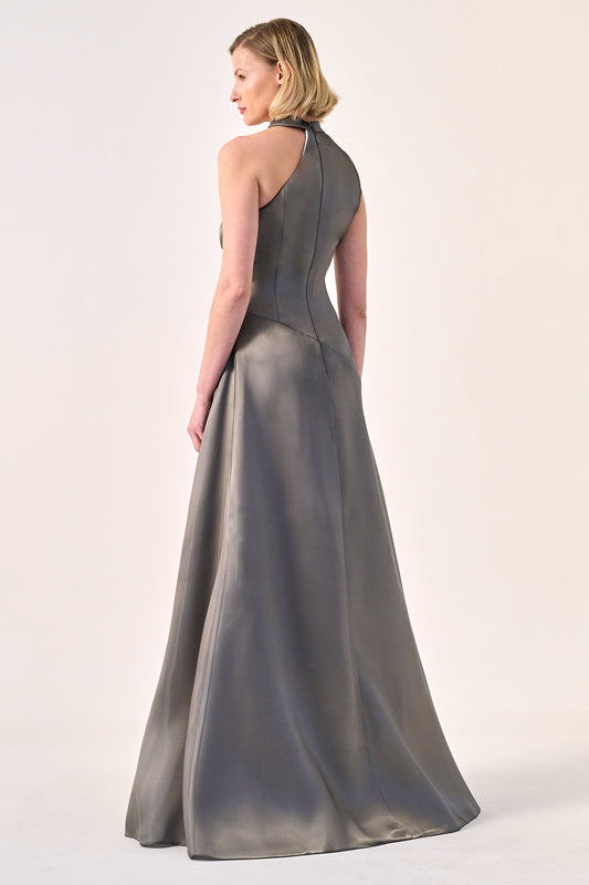 Asymmetrical High-Neck Gown