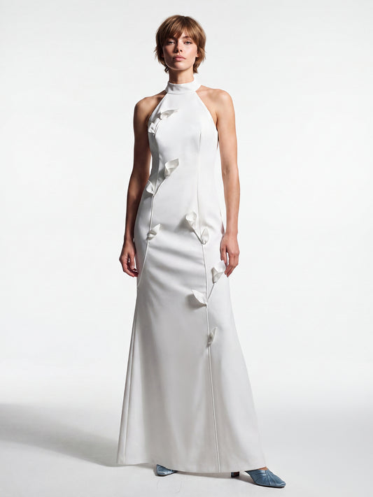 Sculpted Floral Halter Gown