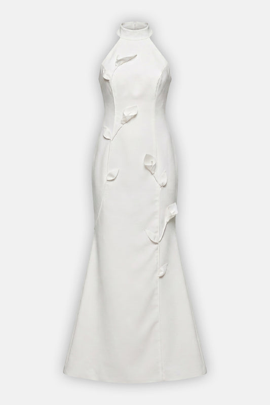 Sculpted Floral Halter Gown