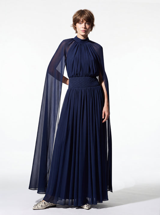 Draped Cape-Sleeve Gown