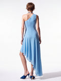 Asymmetric Draped Chiffon Gown