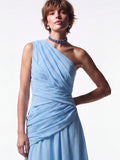Asymmetric Draped Chiffon Gown