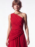 Asymmetric Draped Chiffon Gown