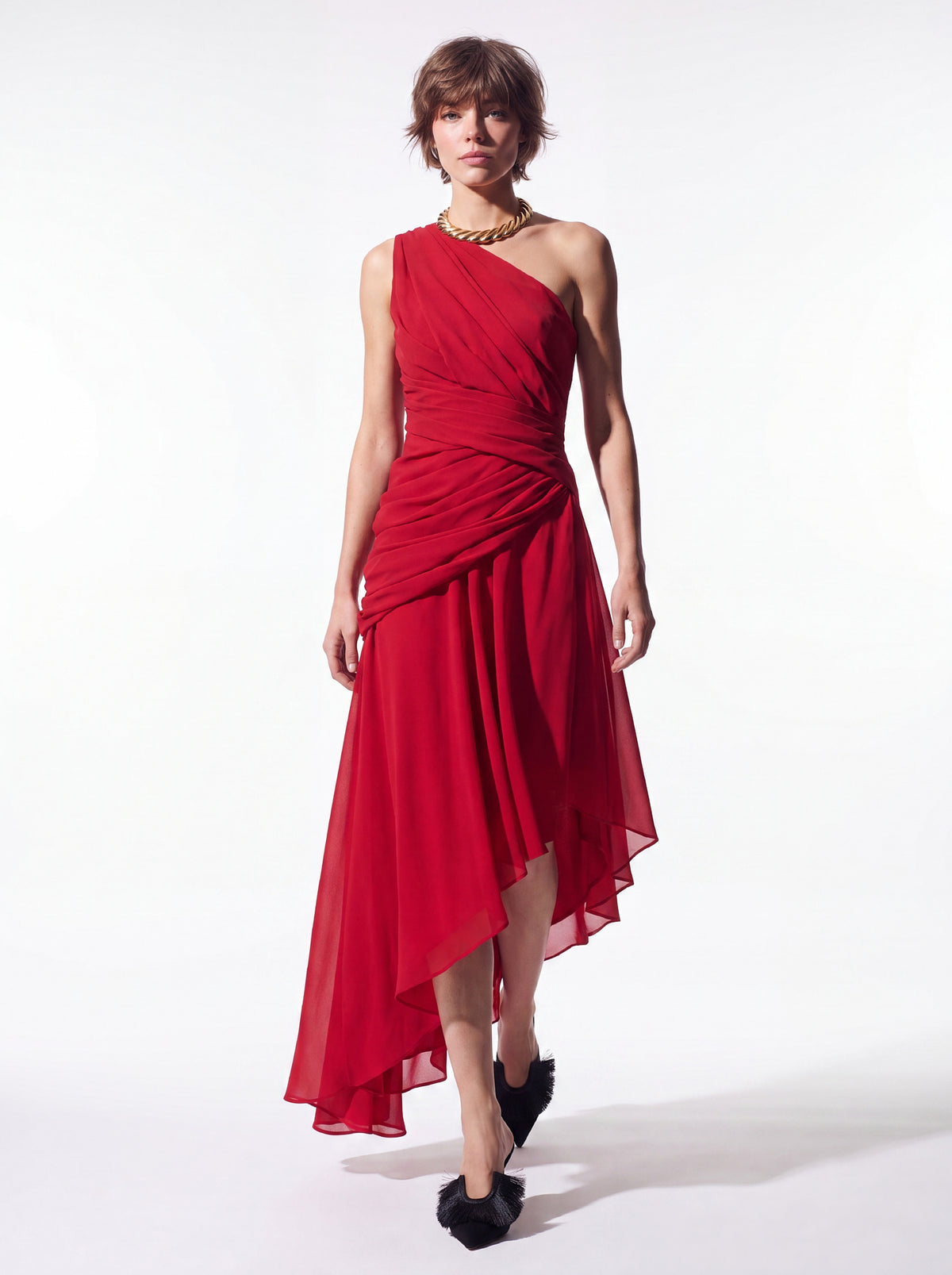 Asymmetric Draped Chiffon Gown
