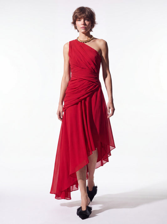 Asymmetric Draped Chiffon Gown