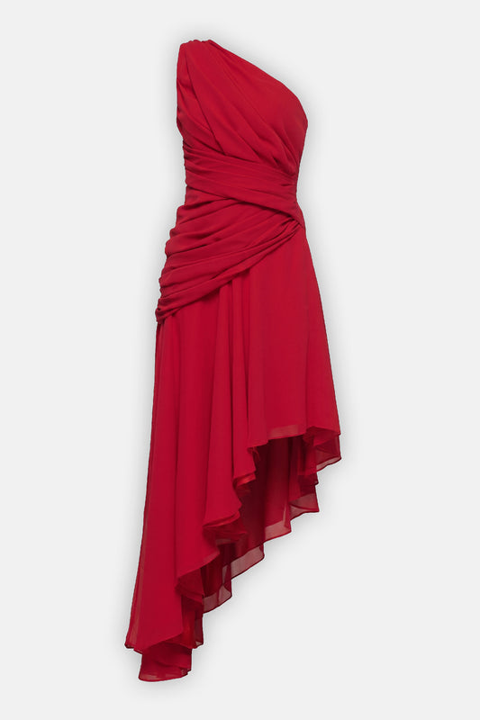 Asymmetric Draped Chiffon Gown