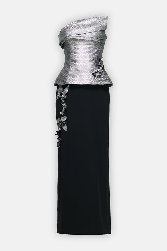 Asymmetric Metallic Corset Gown