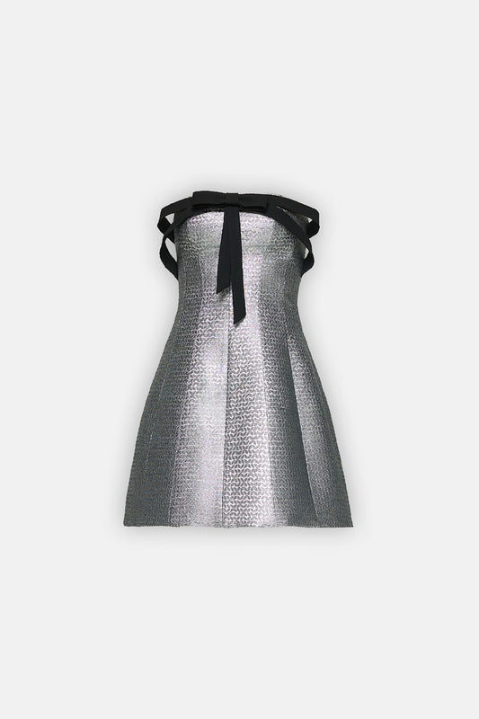 Bow-Trim Metallic Mini Dress