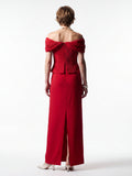Pleated Off-Shoulder Peplum Gown