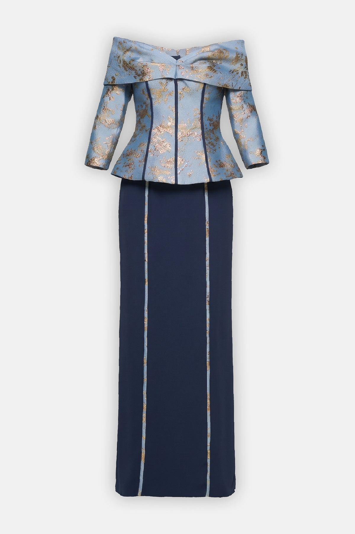 Off-Shoulder Jacquard Peplum Gown