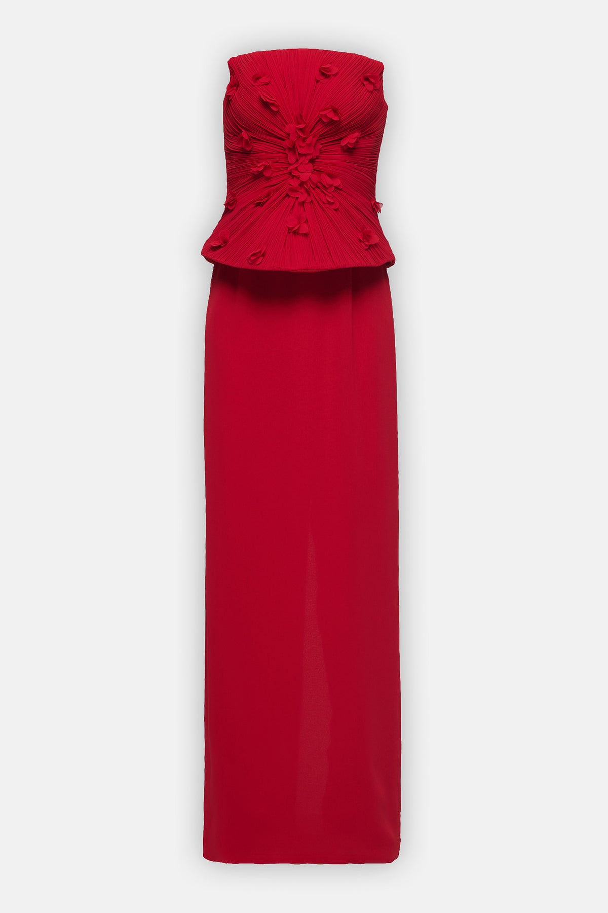 Pleated Floral Peplum Gown