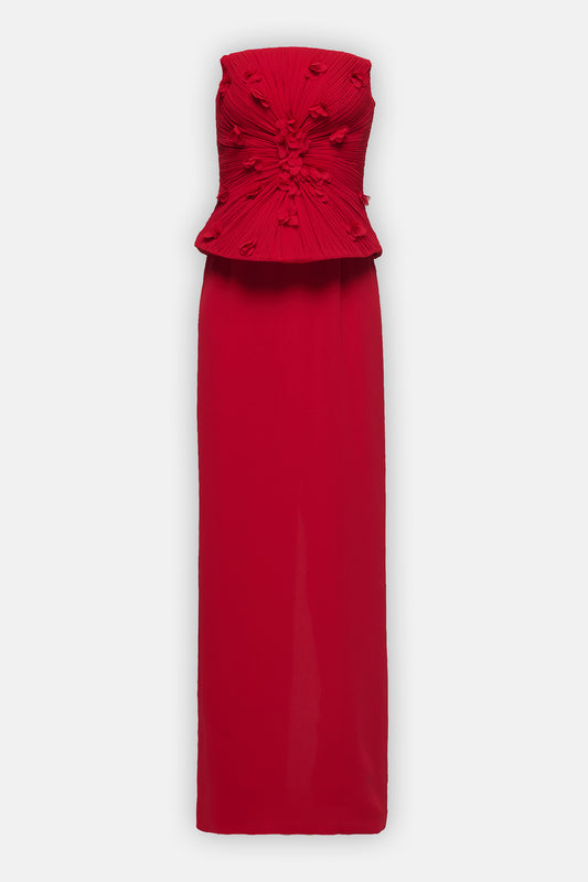 Pleated Floral Peplum Gown