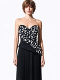Floral Appliqué Pleated Gown