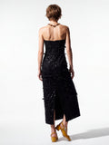 Bow-Trim Embroidered Column Dress