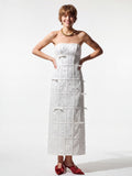 Bow-Trim Embroidered Column Dress