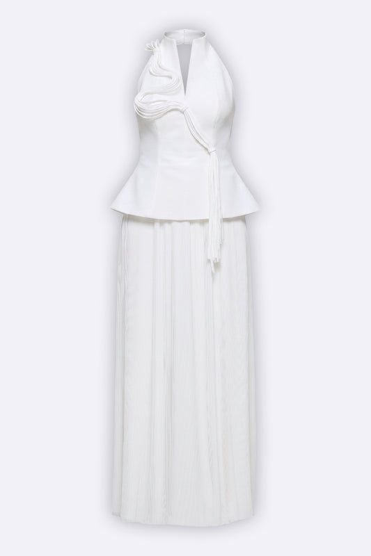 Sculpted Halter Pleated Gown